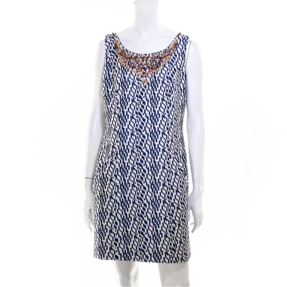 ANTHROPOLOGIE Moulinette Soeurs Jacquard Mulberry Road Sheath Dress Navy Womens